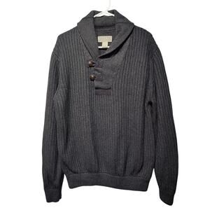 Duluth Mens Sz L Infantry Grey Ribbed Shawl Collar Sweater Thick Heavy Wool